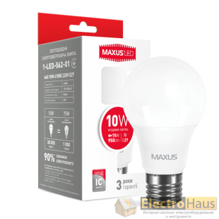 LED лампа MAXUS A60 10W яркий свет 220V E27 (1-LED-562-01)